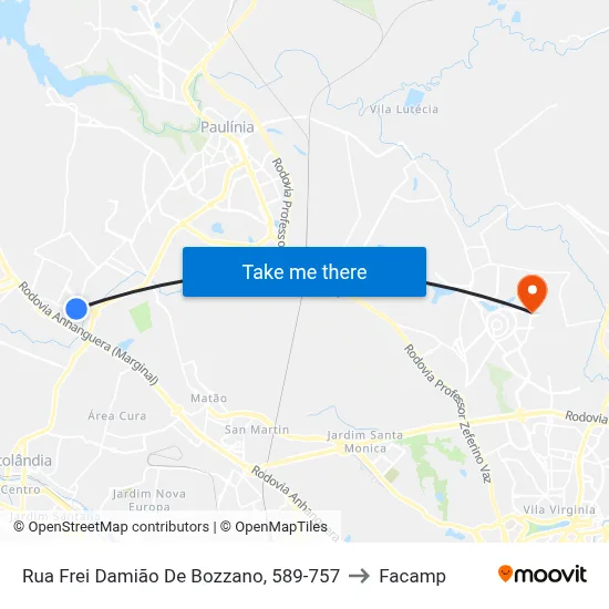 Rua Frei Damião De Bozzano, 589-757 to Facamp map