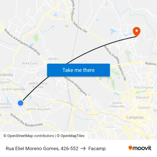 Rua Eliel Moreno Gomes, 426-552 to Facamp map