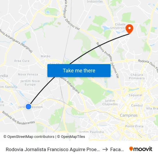 Rodovia Jornalista Francisco Aguirre Proença to Facamp map