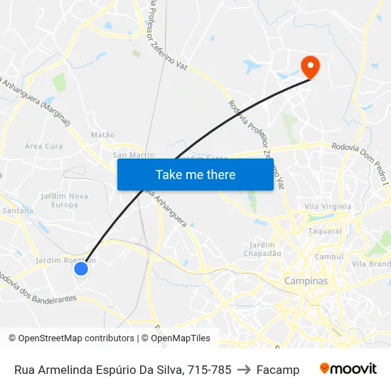 Rua Armelinda Espúrio Da Silva, 715-785 to Facamp map
