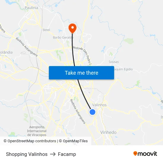 Shopping Valinhos to Facamp map