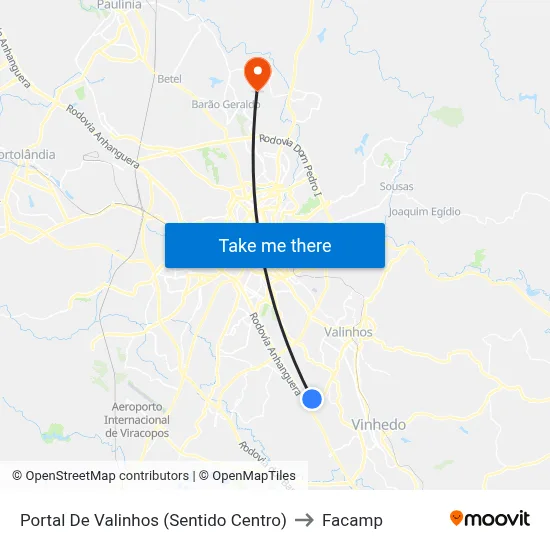 Portal De Valinhos (Sentido Centro) to Facamp map