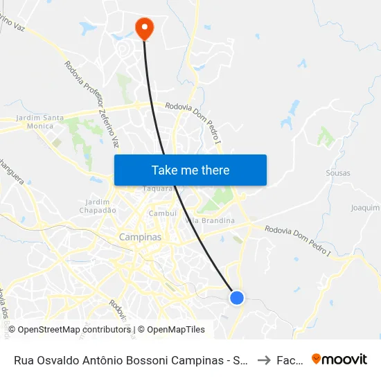 Rua Osvaldo Antônio Bossoni Campinas - São Paulo 13101 Brasil to Facamp map
