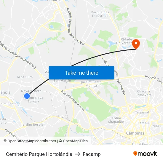 Cemitério Parque Hortolândia to Facamp map