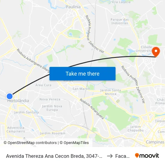 Avenida Thereza Ana Cecon Breda, 3047-3359 to Facamp map
