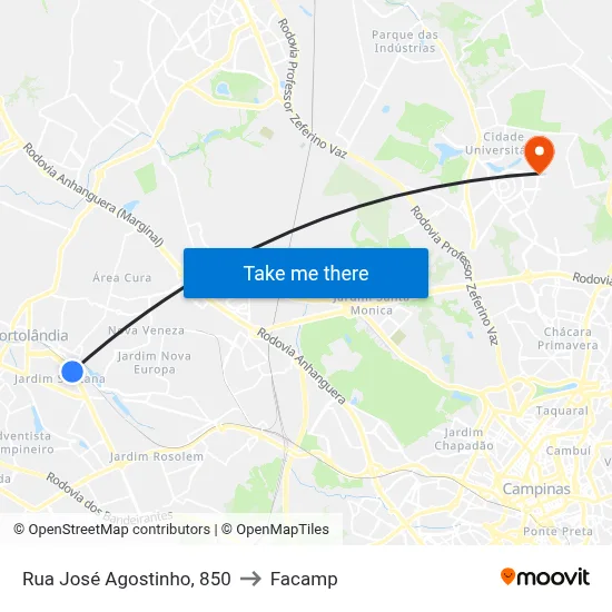Rua José Agostinho, 850 to Facamp map