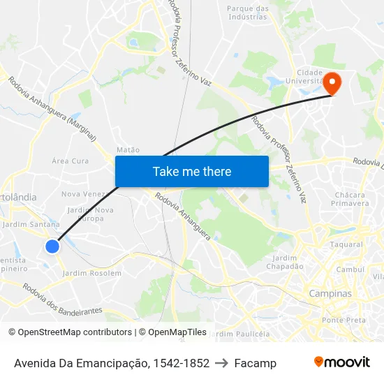 Avenida Da Emancipação, 1542-1852 to Facamp map