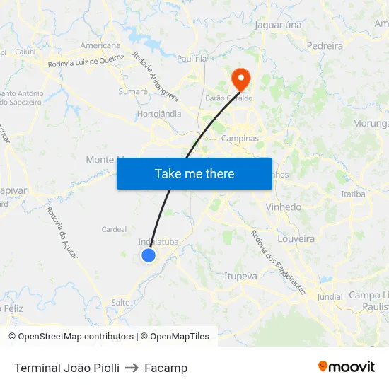 Terminal João Piolli to Facamp map