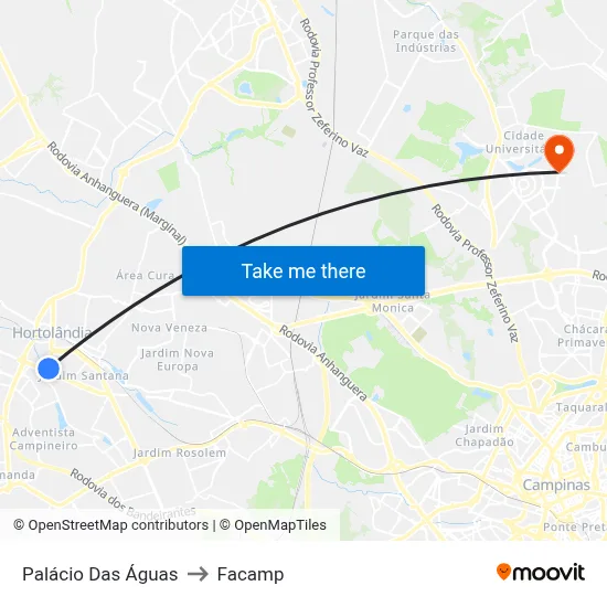 Palácio Das Águas to Facamp map