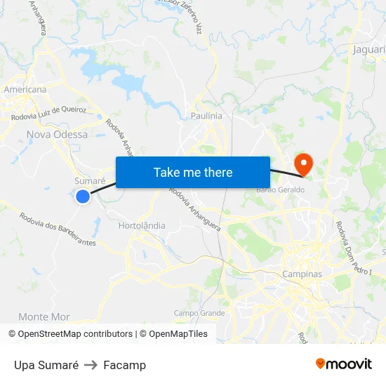 Upa Sumaré to Facamp map