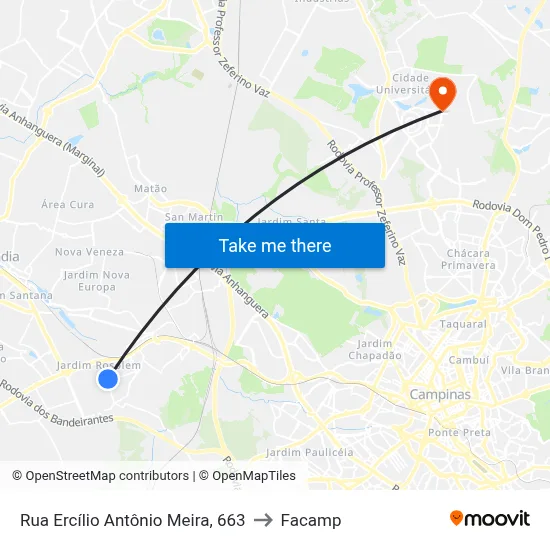 Rua Ercílio Antônio Meira, 663 to Facamp map