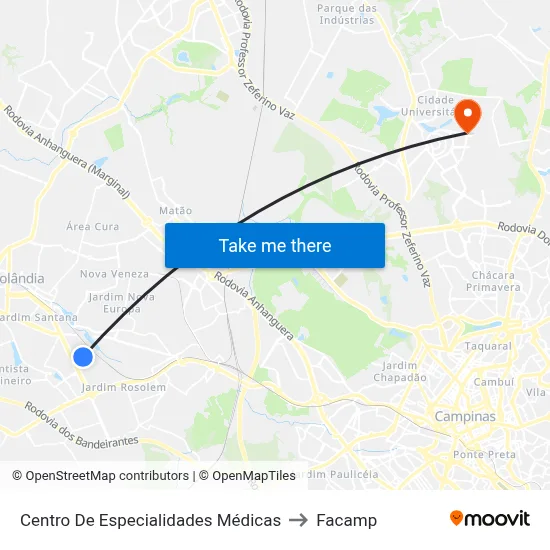 Centro De Especialidades Médicas to Facamp map