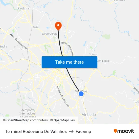 Terminal Rodoviário De Valinhos to Facamp map