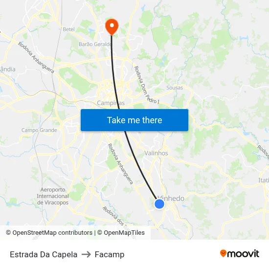 Estrada Da Capela to Facamp map