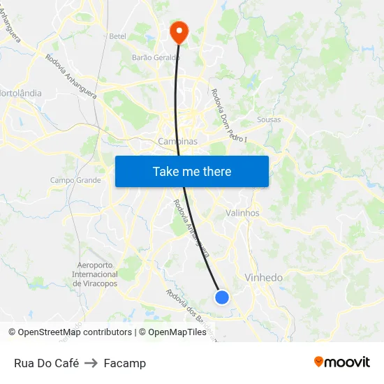 Rua Do Café to Facamp map