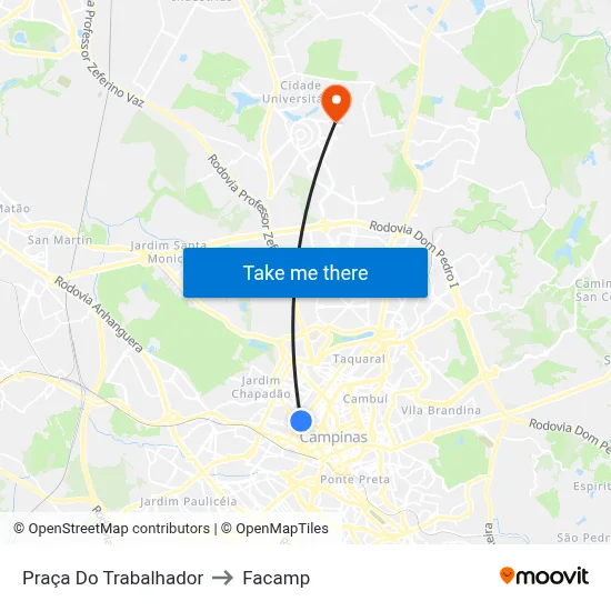 Praça Do Trabalhador to Facamp map