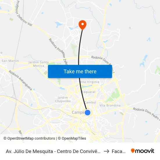 Av. Júlio De Mesquita - Centro De Convivência to Facamp map