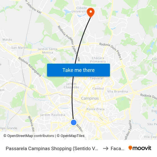 Passarela Campinas Shopping (Sentido Valinhos) to Facamp map