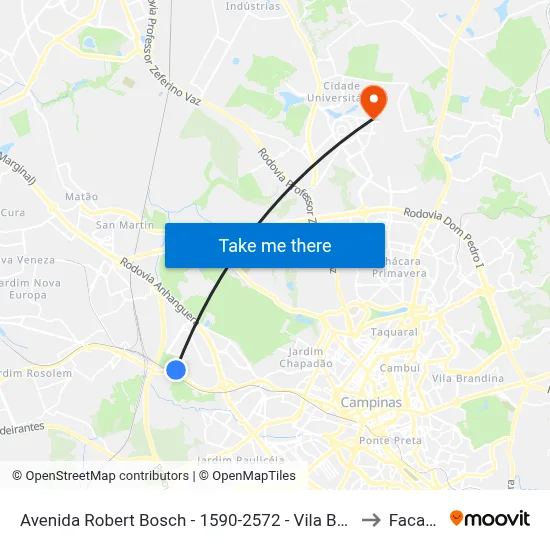 Avenida Robert Bosch -  1590-2572 - Vila Bela Vista to Facamp map
