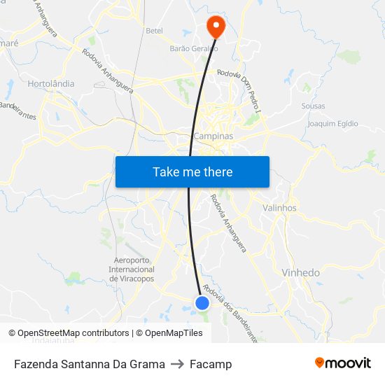 Fazenda Santanna Da Grama to Facamp map