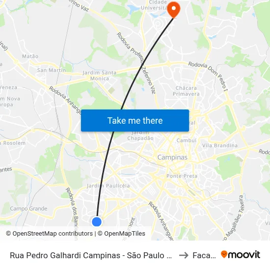 Rua Pedro Galhardi Campinas - São Paulo 13060 Brasil to Facamp map
