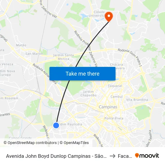 Avenida John Boyd Dunlop Campinas - São Paulo Brasil to Facamp map