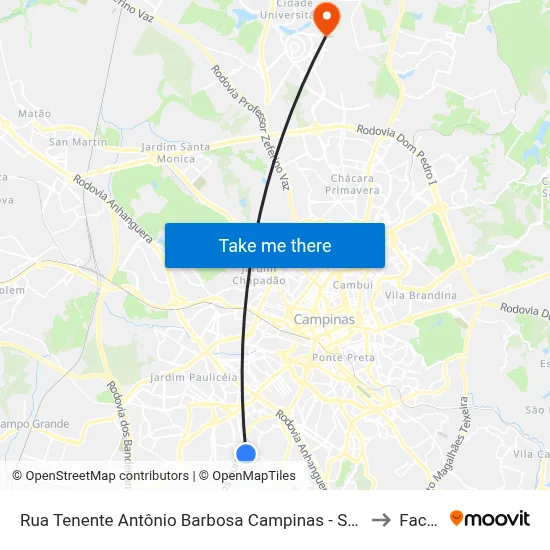 Rua Tenente Antônio Barbosa Campinas - São Paulo 13051 Brasil to Facamp map