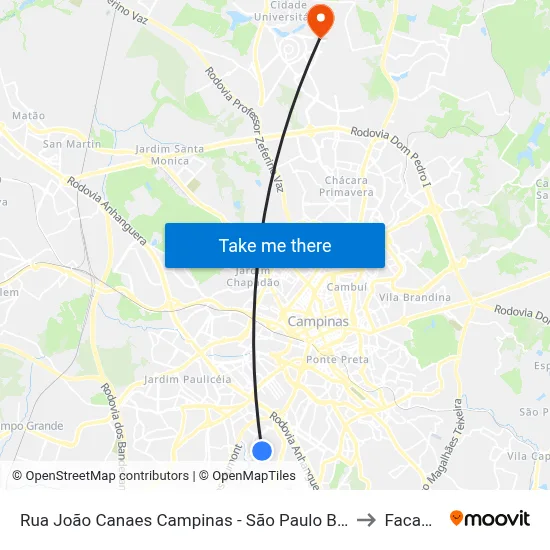 Rua João Canaes Campinas - São Paulo Brasil to Facamp map