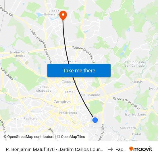 R. Benjamin Maluf 370 - Jardim Carlos Lourenço Campinas - SP Brasil to Facamp map