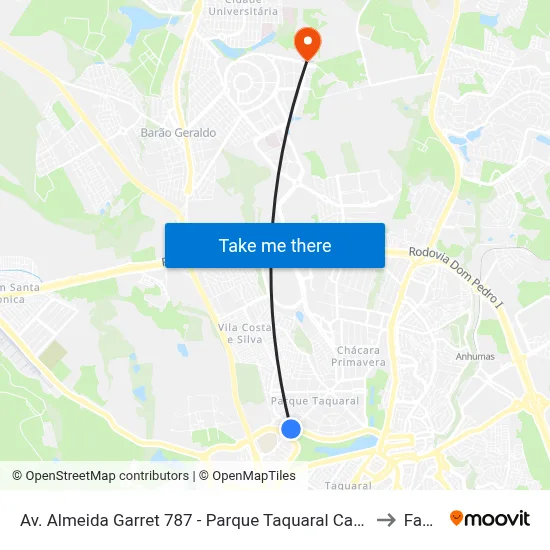 Av. Almeida Garret 787 - Parque Taquaral Campinas - SP 13087-291 Brasil to Facamp map