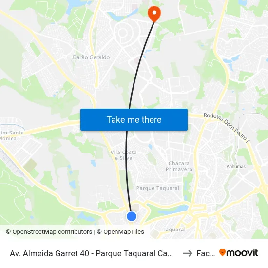 Av. Almeida Garret 40 - Parque Taquaral Campinas - SP 13087-291 Brasil to Facamp map