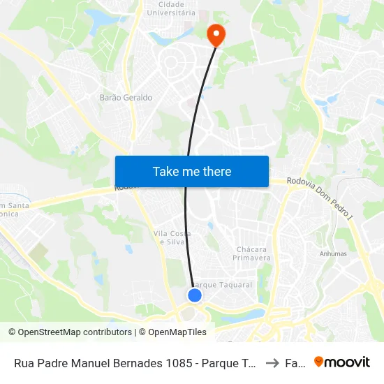 Rua Padre Manuel Bernades 1085 - Parque Taquaral Campinas - SP 13087-320 Brasil to Facamp map