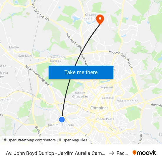 Av. John Boyd Dunlop - Jardim Aurelia Campinas - SP Brasil to Facamp map