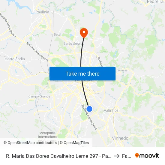 R. Maria Das Dores Cavalheiro Leme 297 - Parque Jambeiro Campinas - SP Brasil to Facamp map