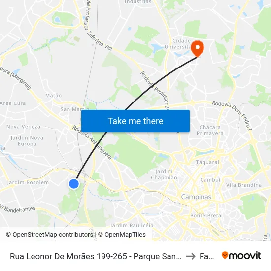 Rua Leonor De Morães 199-265 - Parque Santa Barbara Campinas - SP Brasil to Facamp map
