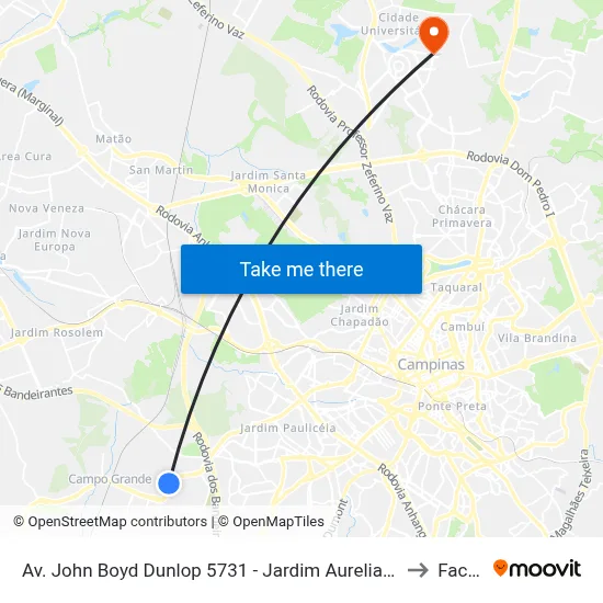 Av. John Boyd Dunlop 5731 - Jardim Aurelia Campinas - SP Brasil to Facamp map