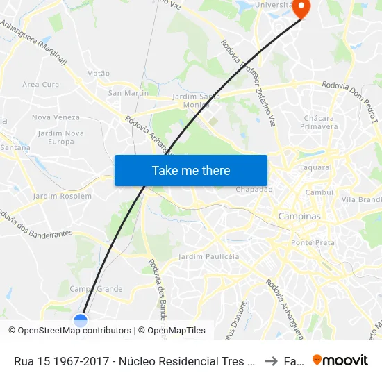 Rua 15 1967-2017 - Núcleo Residencial Tres Estrelas Campinas - SP 13059-502 Brasil to Facamp map