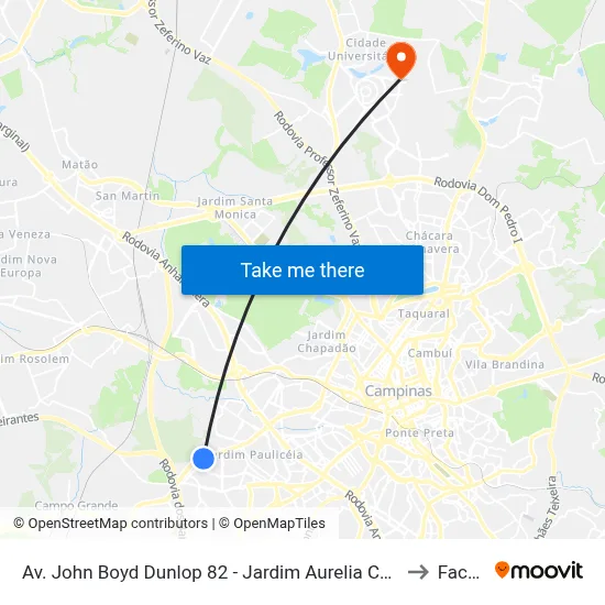 Av. John Boyd Dunlop 82 - Jardim Aurelia Campinas - SP Brasil to Facamp map