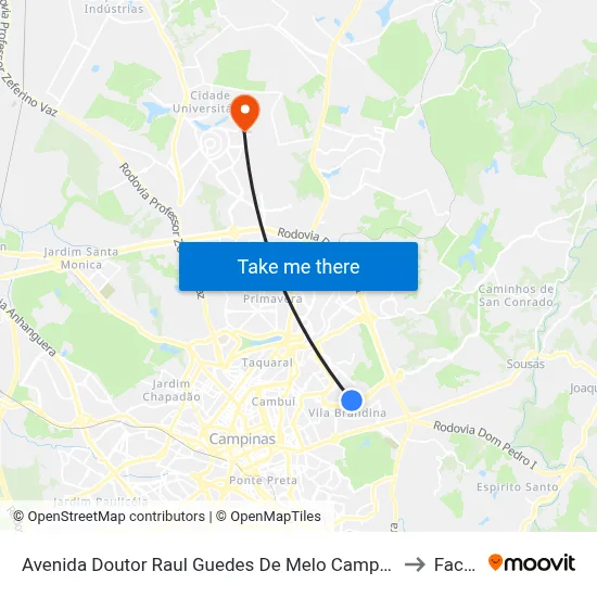 Avenida Doutor Raul Guedes De Melo Campinas - São Paulo Brasil to Facamp map