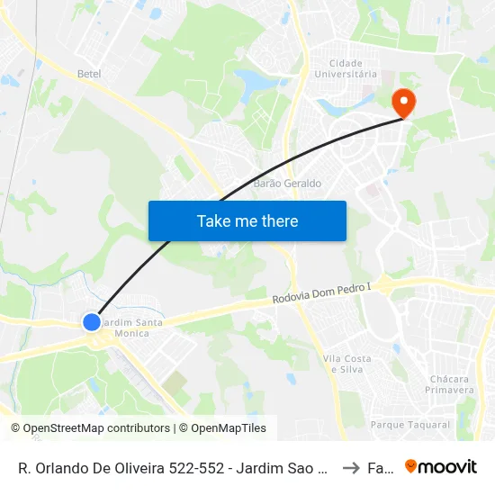 R. Orlando De Oliveira 522-552 - Jardim Sao Marcos Campinas - SP 13082-205 Brasil to Facamp map
