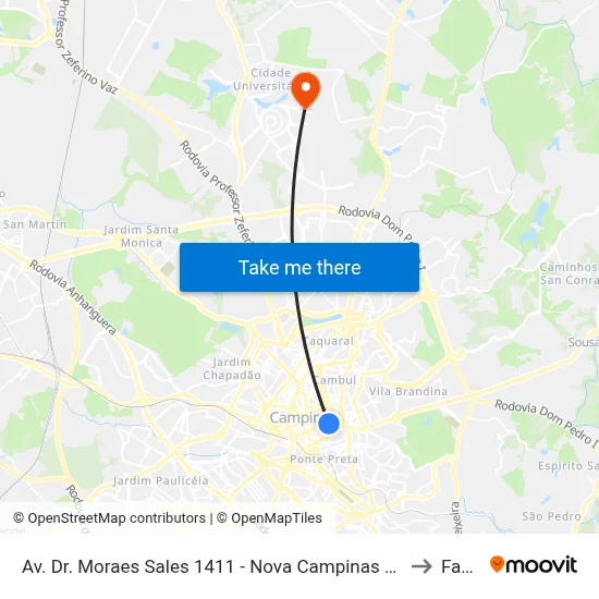 Av. Dr. Moraes Sales 1411 - Nova Campinas Campinas - SP 13092-111 Brasil to Facamp map