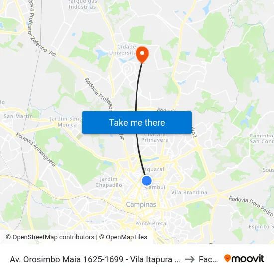 Av. Orosimbo Maia 1625-1699 - Vila Itapura Campinas - SP Brasil to Facamp map