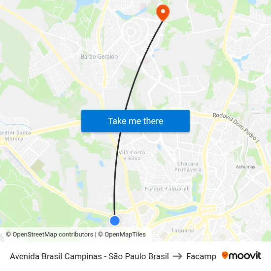 Avenida Brasil Campinas - São Paulo Brasil to Facamp map