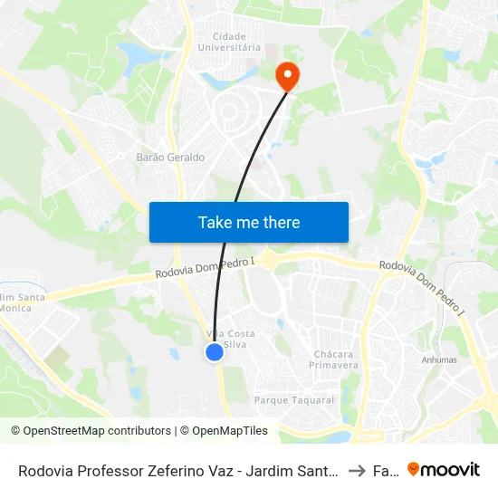 Rodovia Professor Zeferino Vaz - Jardim Santa Genebra II (Barao Geraldo) Campinas - SP Brasil to Facamp map