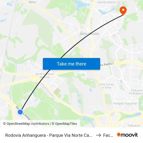 Rodovia Anhanguera - Parque Via Norte Campinas - SP Brasil to Facamp map