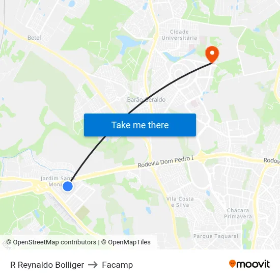 R Reynaldo Bolliger to Facamp map