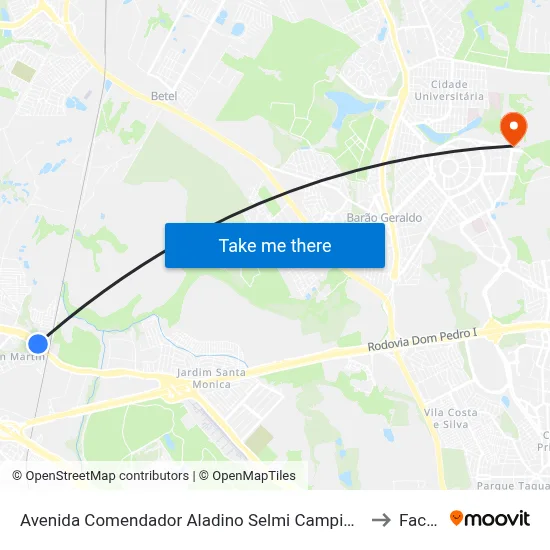 Avenida Comendador Aladino Selmi Campinas - São Paulo Brasil to Facamp map