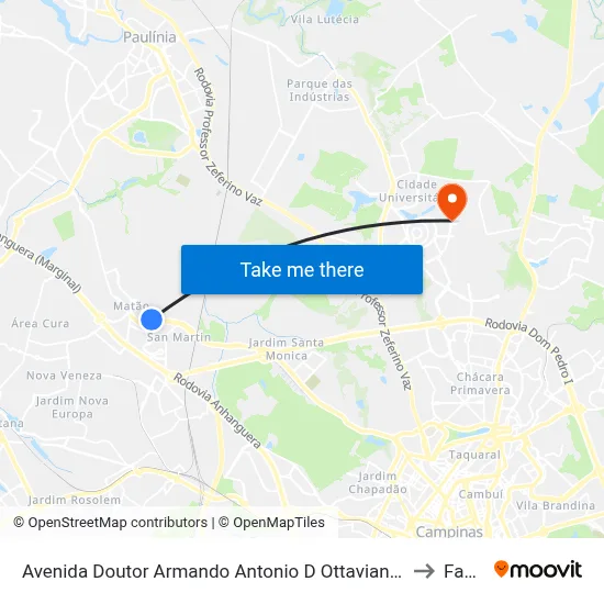 Avenida Doutor Armando Antonio D Ottaviano Campinas - São Paulo Brasil to Facamp map