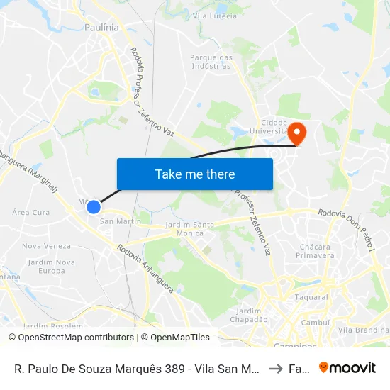 R. Paulo De Souza Marquês 389 - Vila San Martin Campinas - SP 13069-099 Brasil to Facamp map