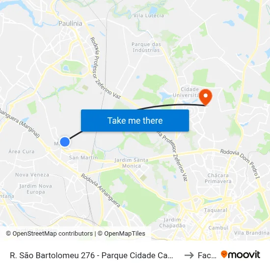 R. São Bartolomeu 276 - Parque Cidade Campinas Campinas - SP Brasil to Facamp map